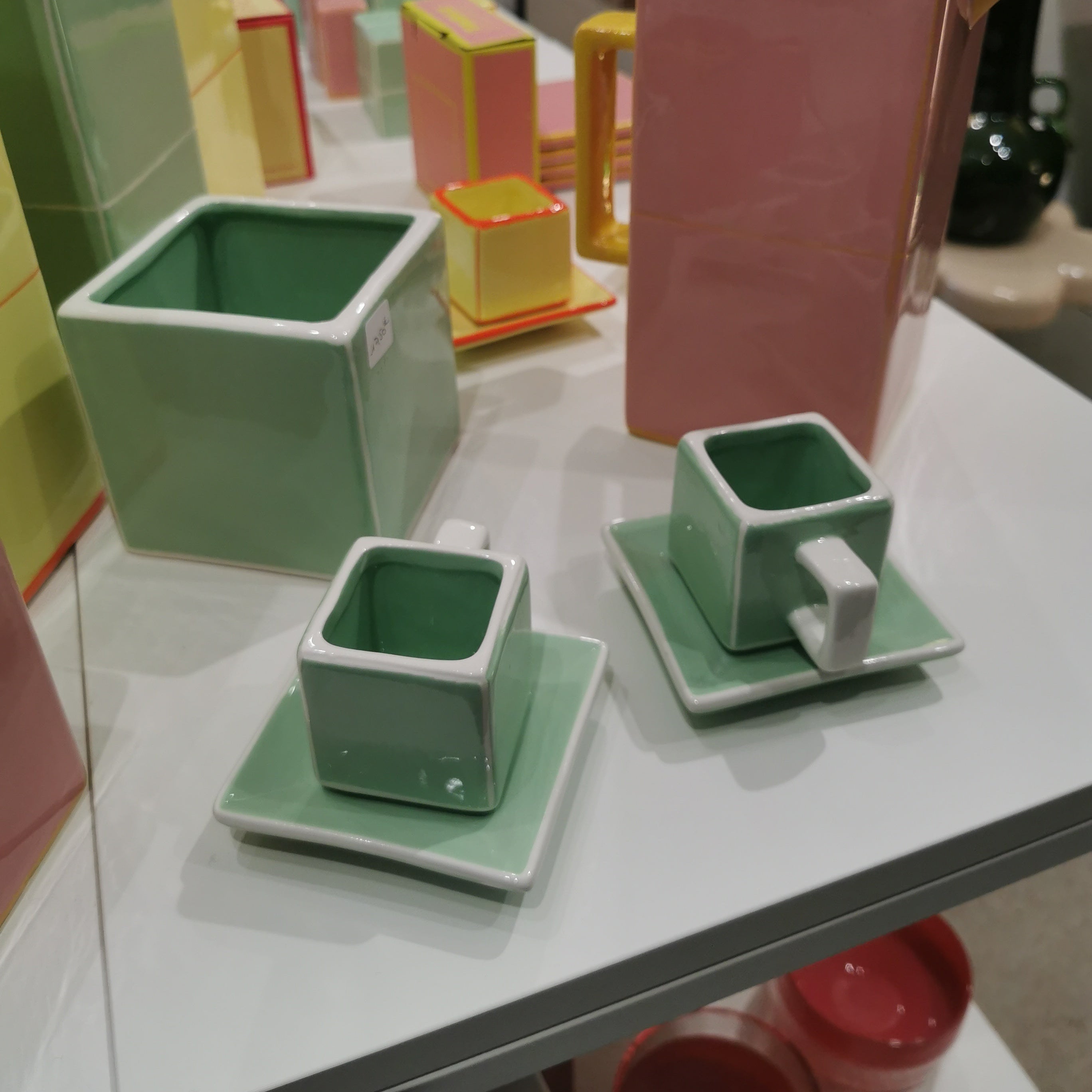 Set de 2 tasses TILE - vert & blanc