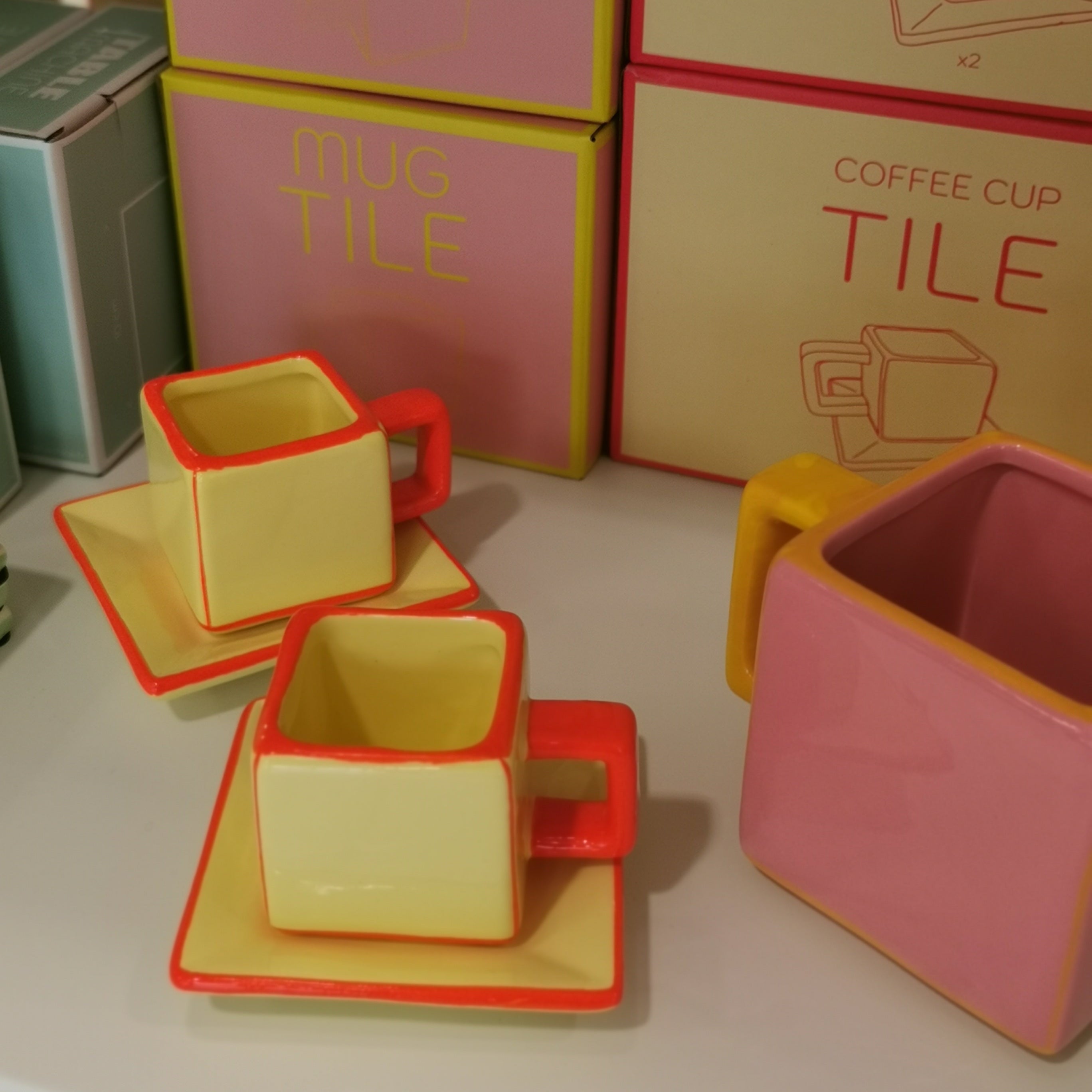 Set de 2 tasses TILE - jaune & orange