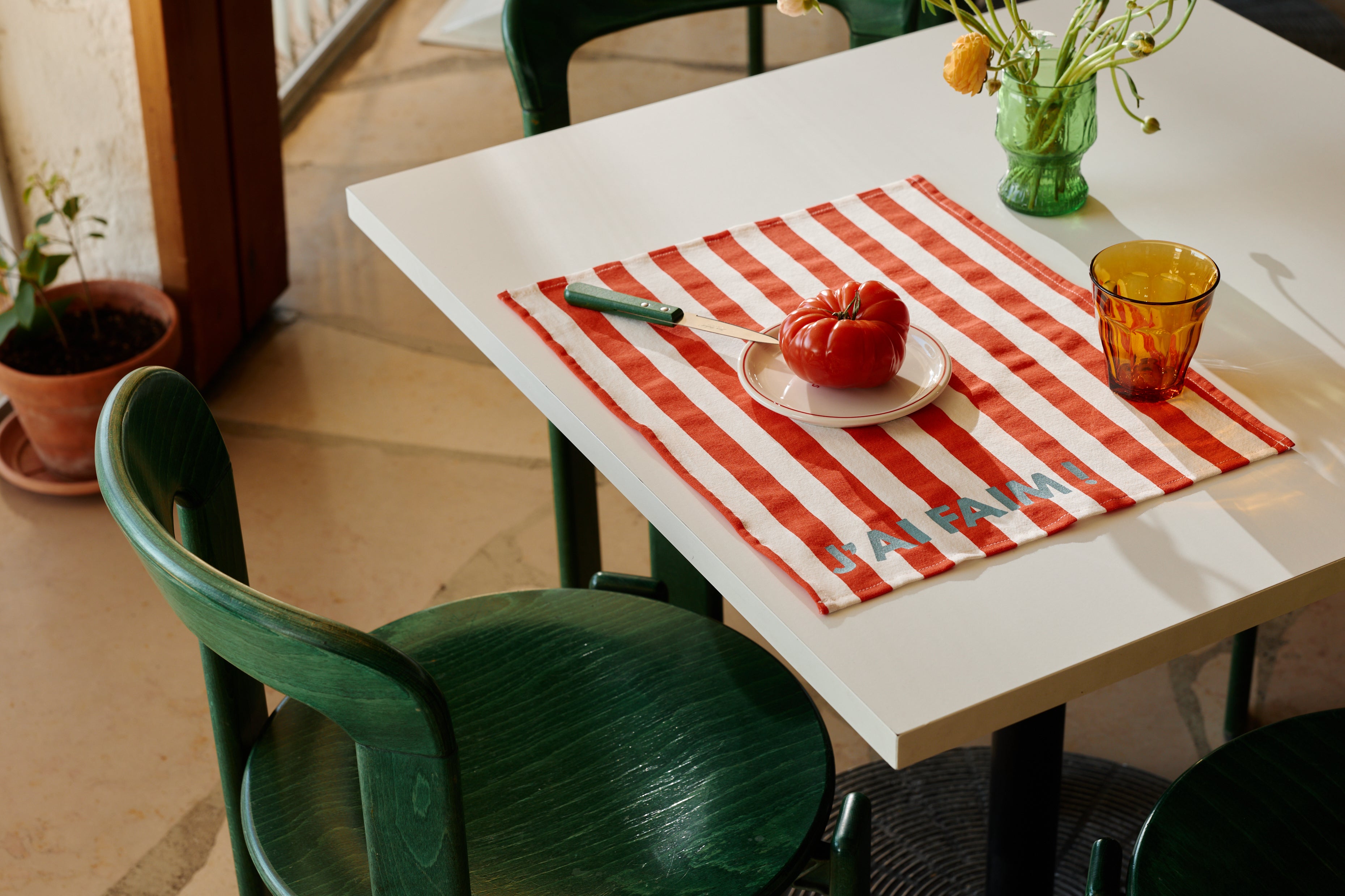 Set de table JEANNETTE - rayures cerise J'AI FAIM