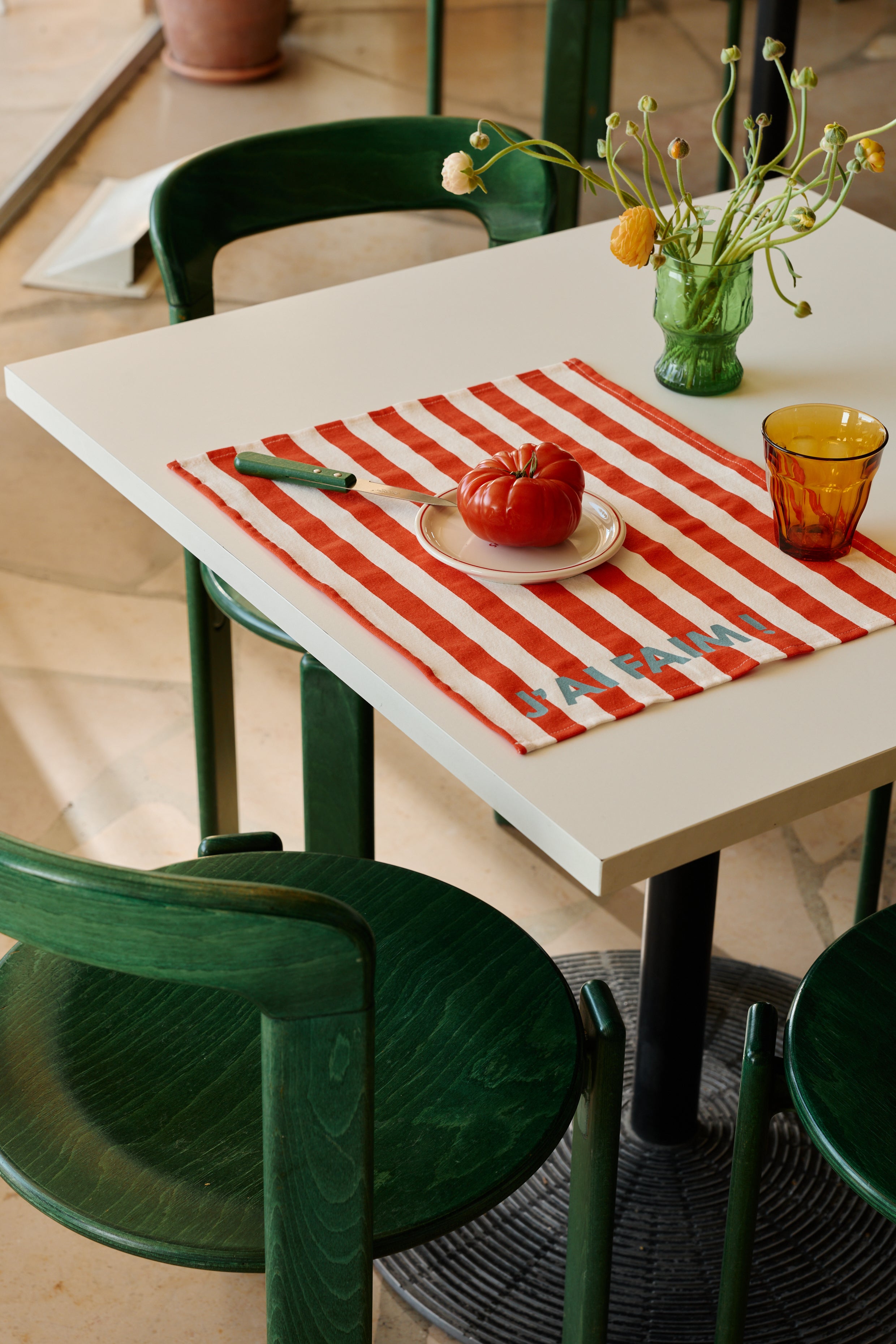 Set de table JEANNETTE - rayures cerise J'AI FAIM