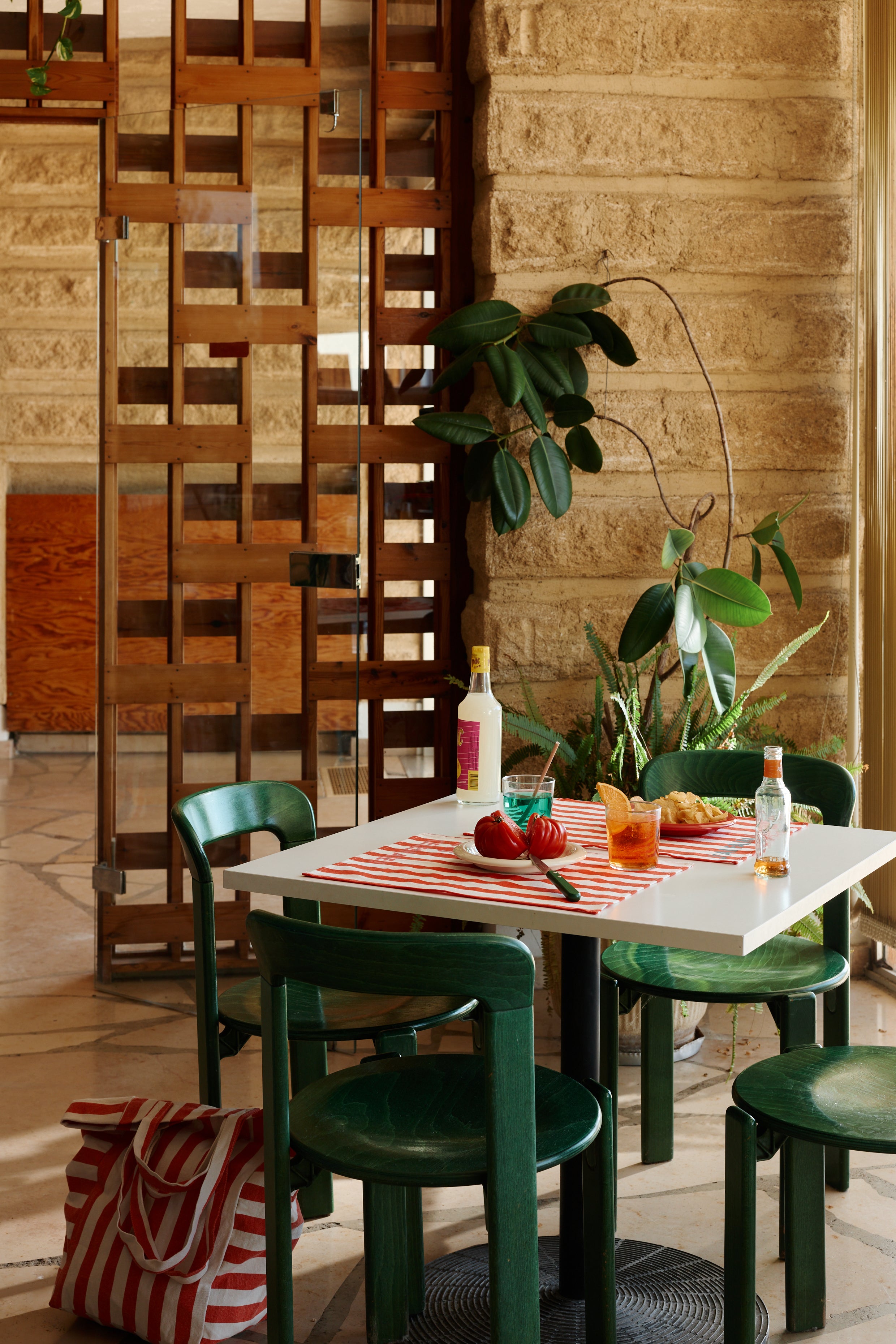 Set de table JEANNETTE - rayures cerise J'AI FAIM