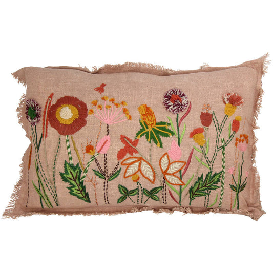 Coussin brodé à fleurs - 40 x 60 cm