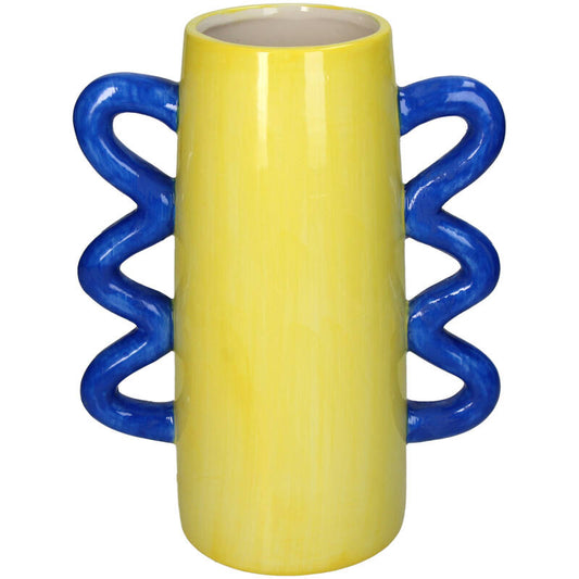 Vase jaune / anses bleues