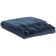 Plaid Isabel Maison Vivaraise bleu marine, en polyester recyclé, finition franges XL et texture mohair.