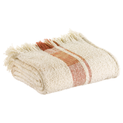 Plaid Jane Jacquard Maison Vivaraise motif carreaux sienne et terracotta, texture bouclette, finition frangée.