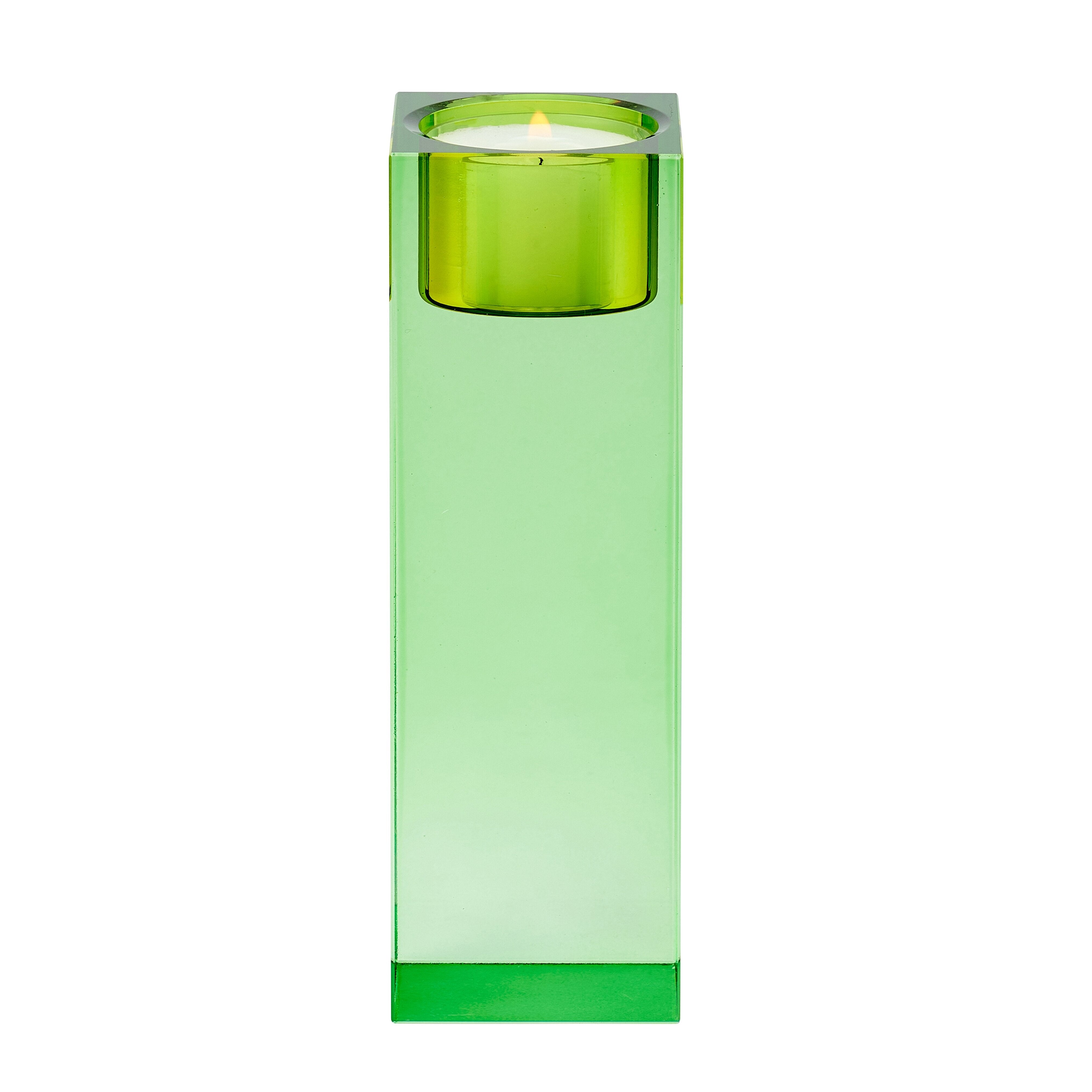 Bougeoir en cristal vert translucide, forme rectangulaire – Modèle SARI taille L