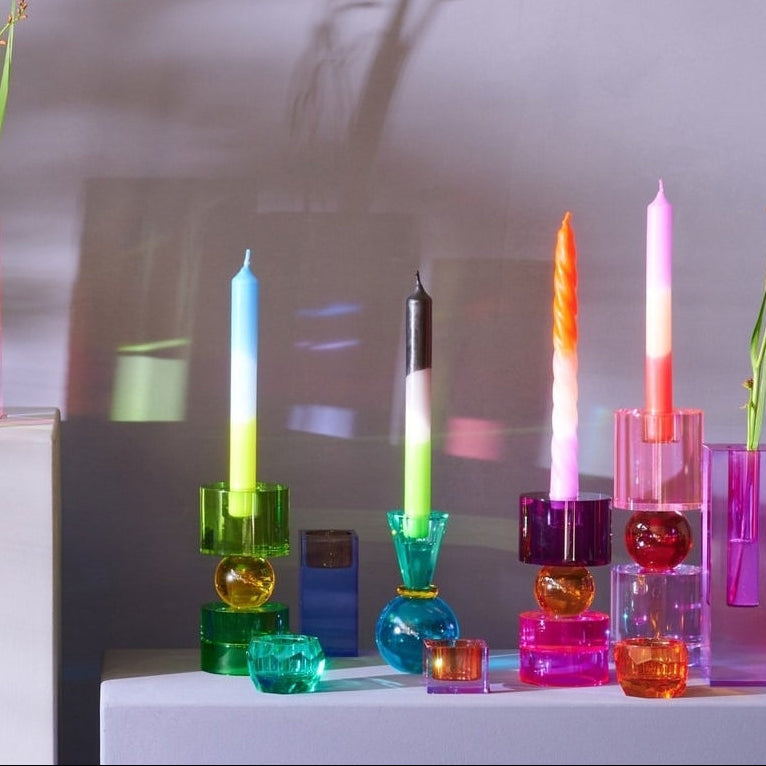Bougeoir SARI en cristal - violet/orange
