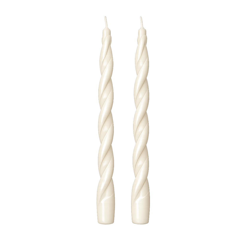 Set de 2 bougies longues torsadées ivoire