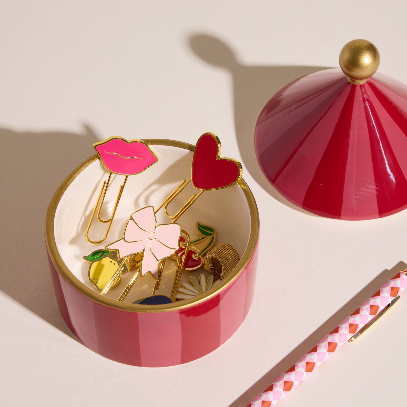 Boîte à bijoux en céramique - rayures rouges