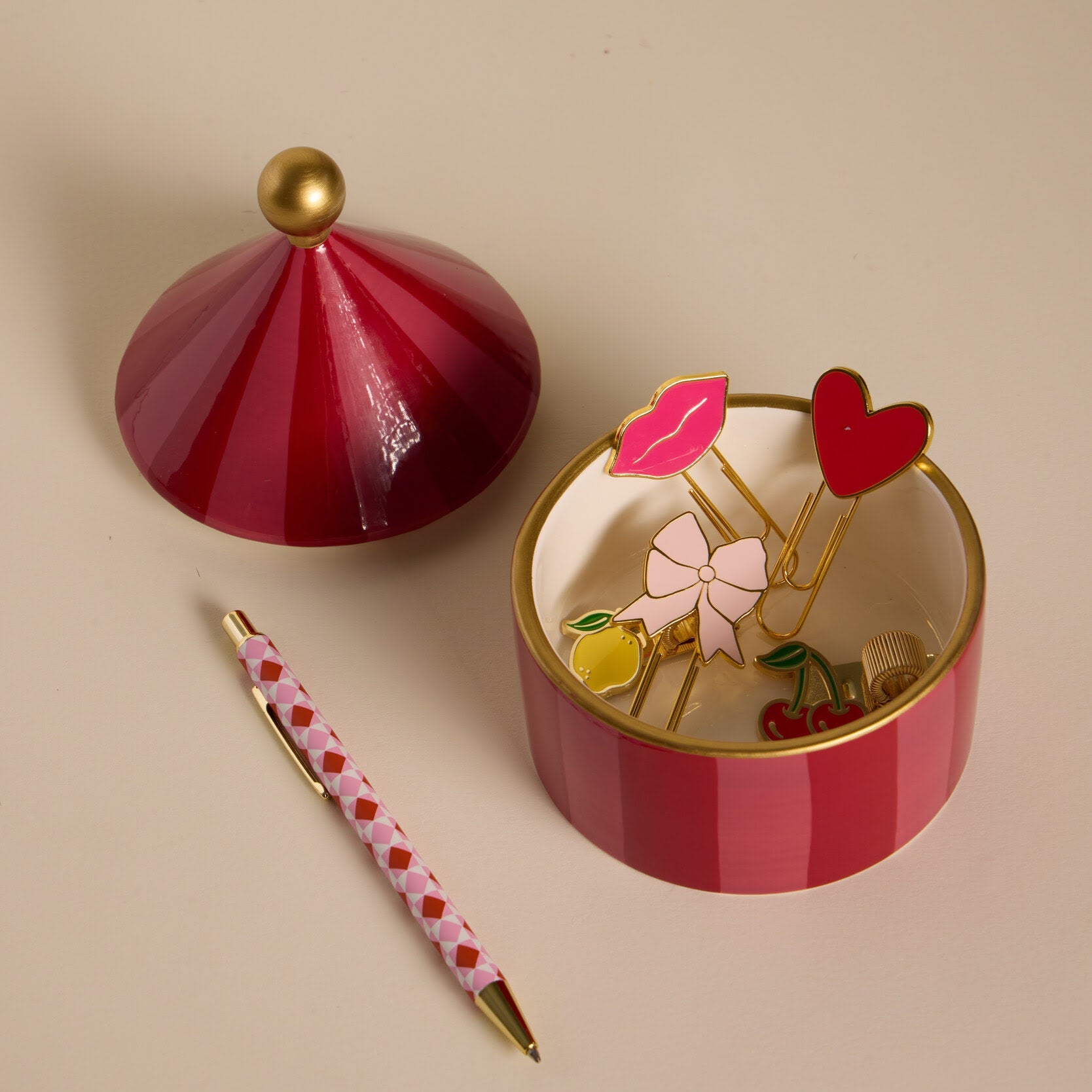 Boîte à bijoux en céramique - rayures rouges