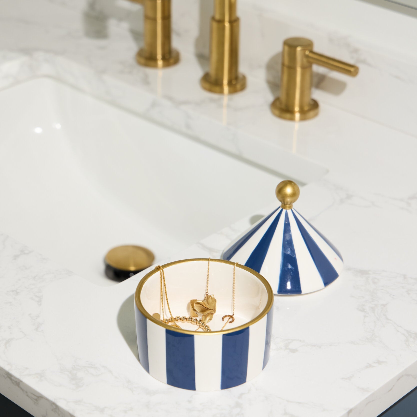 Boîte à bijoux en céramique - rayures marines