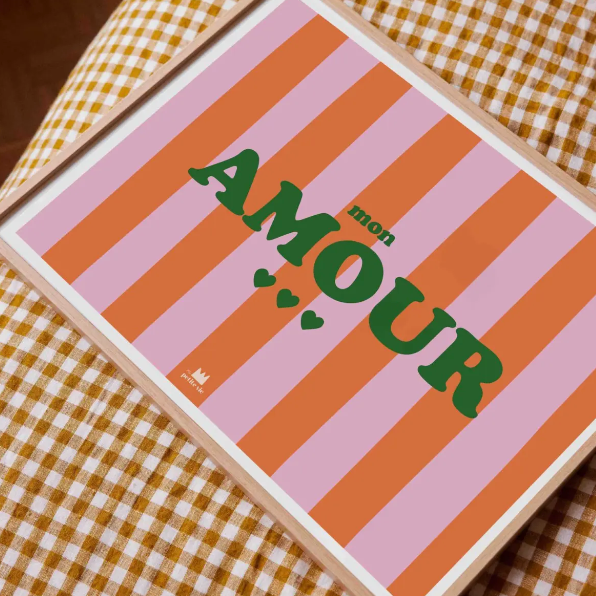 MA PETITE VIE | Affiche à rayures rose et orange et message MON AMOUR