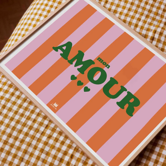 MA PETITE VIE | Affiche à rayures rose et orange et message MON AMOUR
