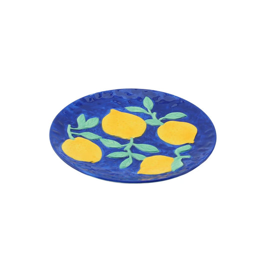 Plateau déco céramique Housevitamin motif citrons bleu et jaune – Lemons 17,5 cm