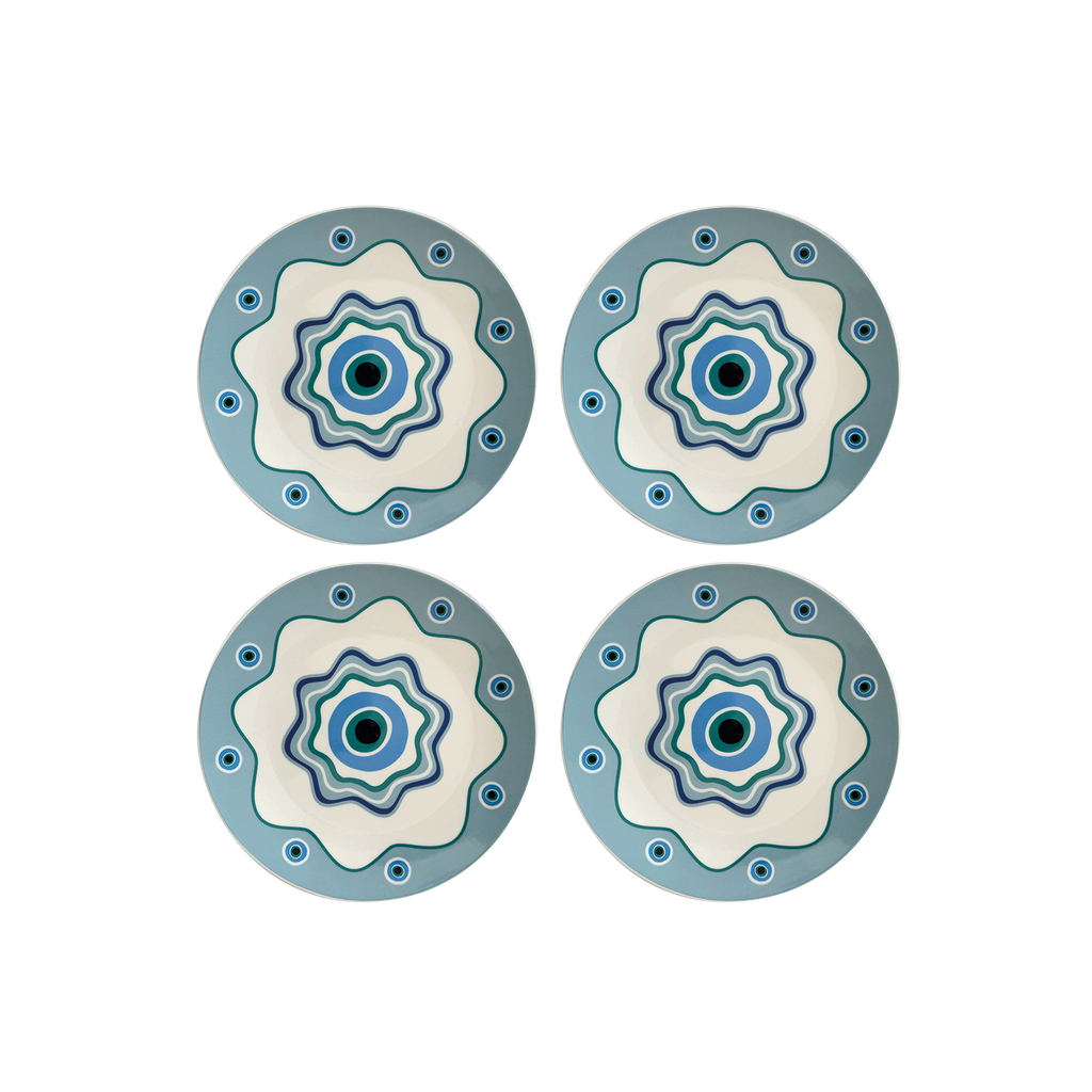 Set de 4 assiettes à dessert avec motif œil protecteur – OPJET PARIS – Collection Regard Sixties