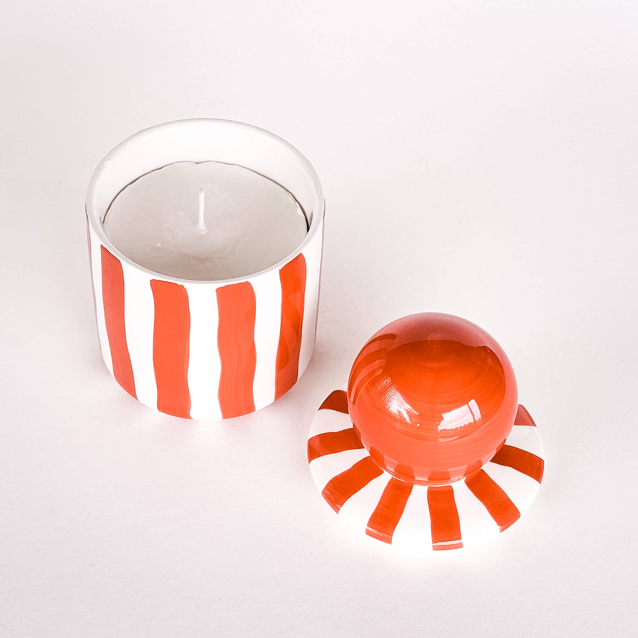 Bougie en céramique rayée - orange cotto