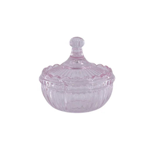 Bocal en verre rose texturé avec couvercle – rangement déco compact
