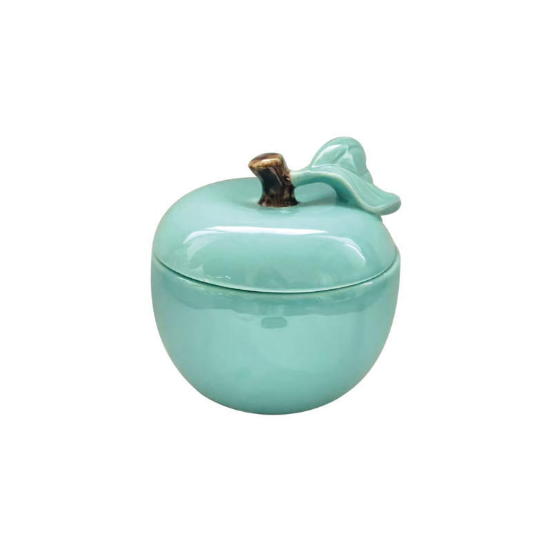 Boite en céramique, en forme de pomme, bleu givré de OPJET PARIS