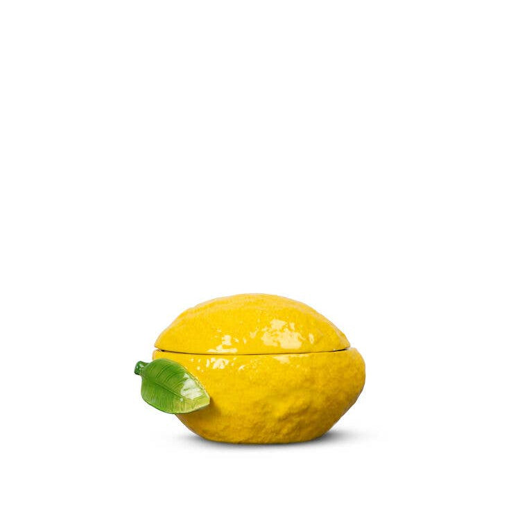 Bol Citron Sagaform AB – pot en céramique jaune avec couvercle feuille, collection Fruity