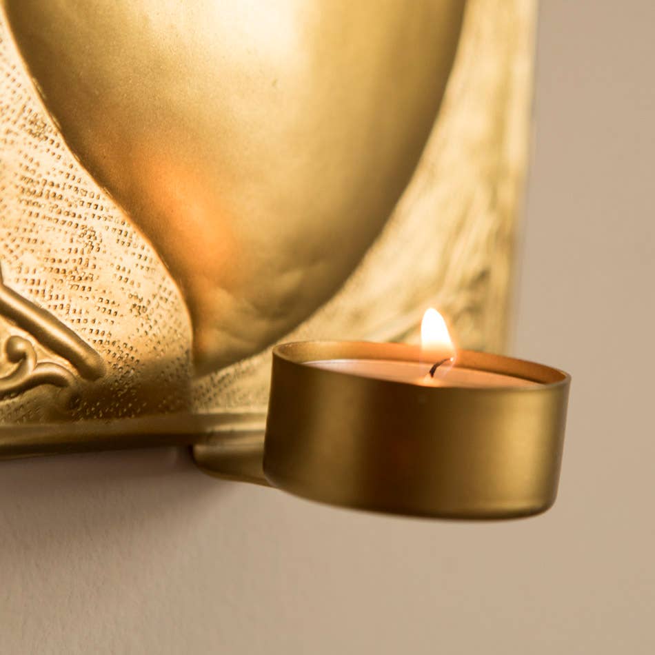 Bougeoir mural cœur flamboyant – métal doré