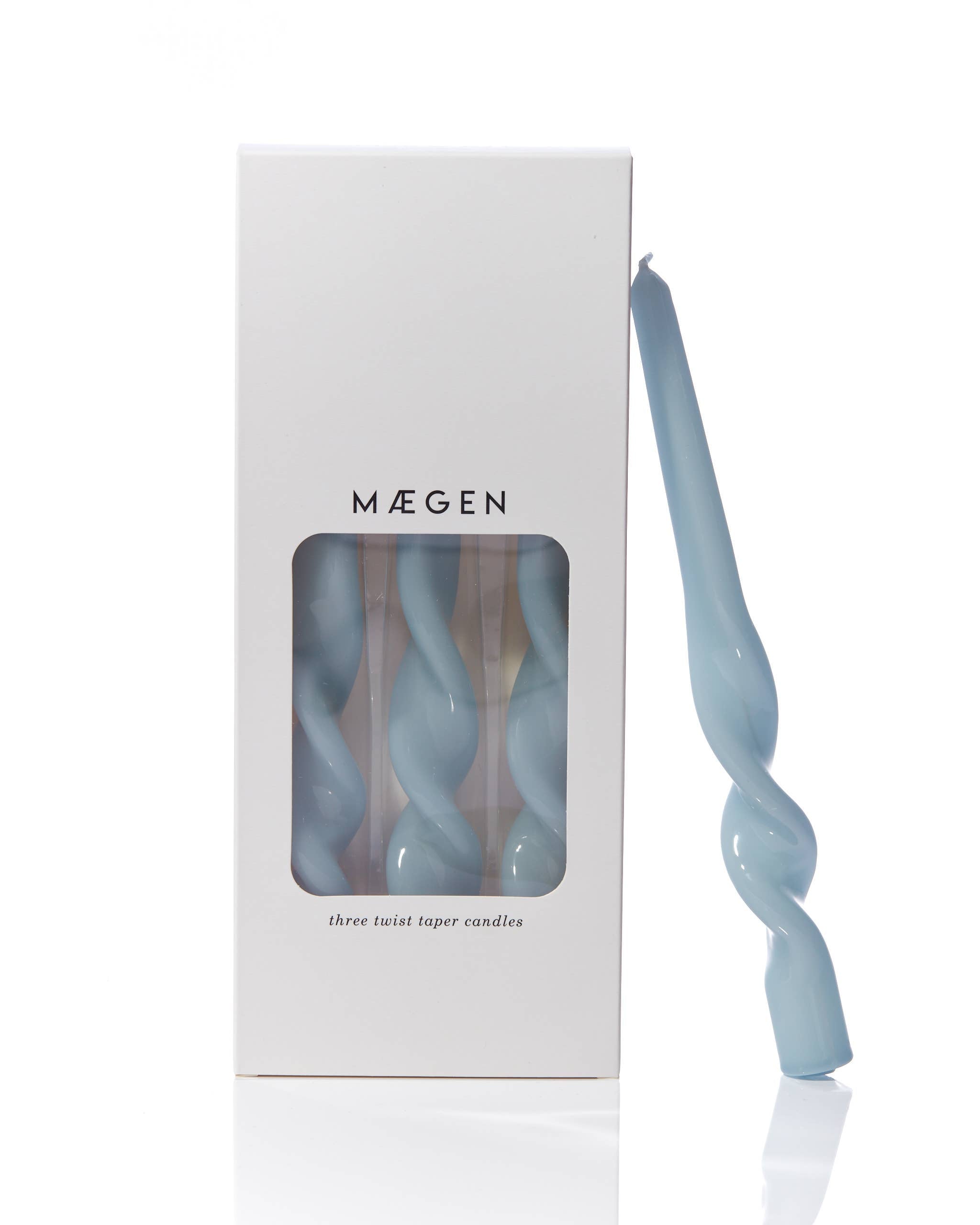 Set de 3 bougies torsadées, bleu bleuet, MAEGEN.