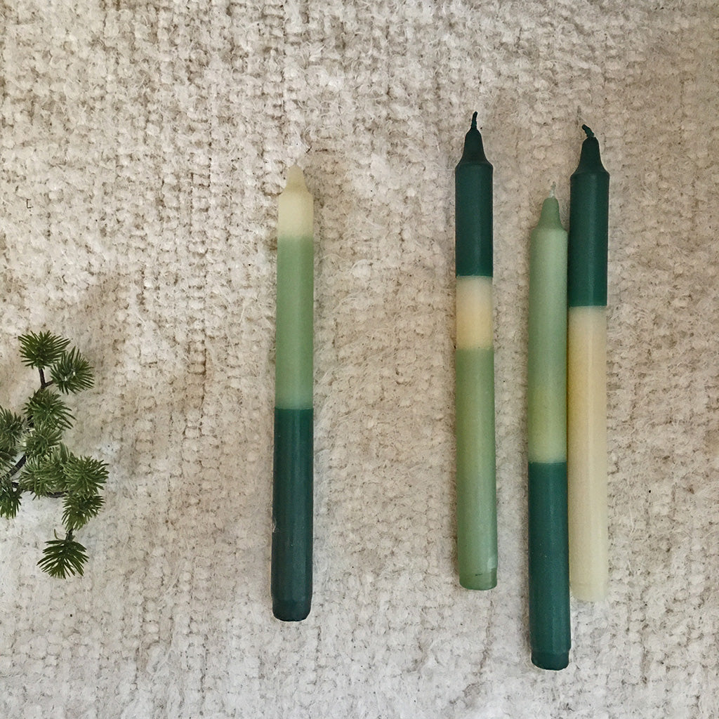 Bougies dégradées vert / écru (set de 4)