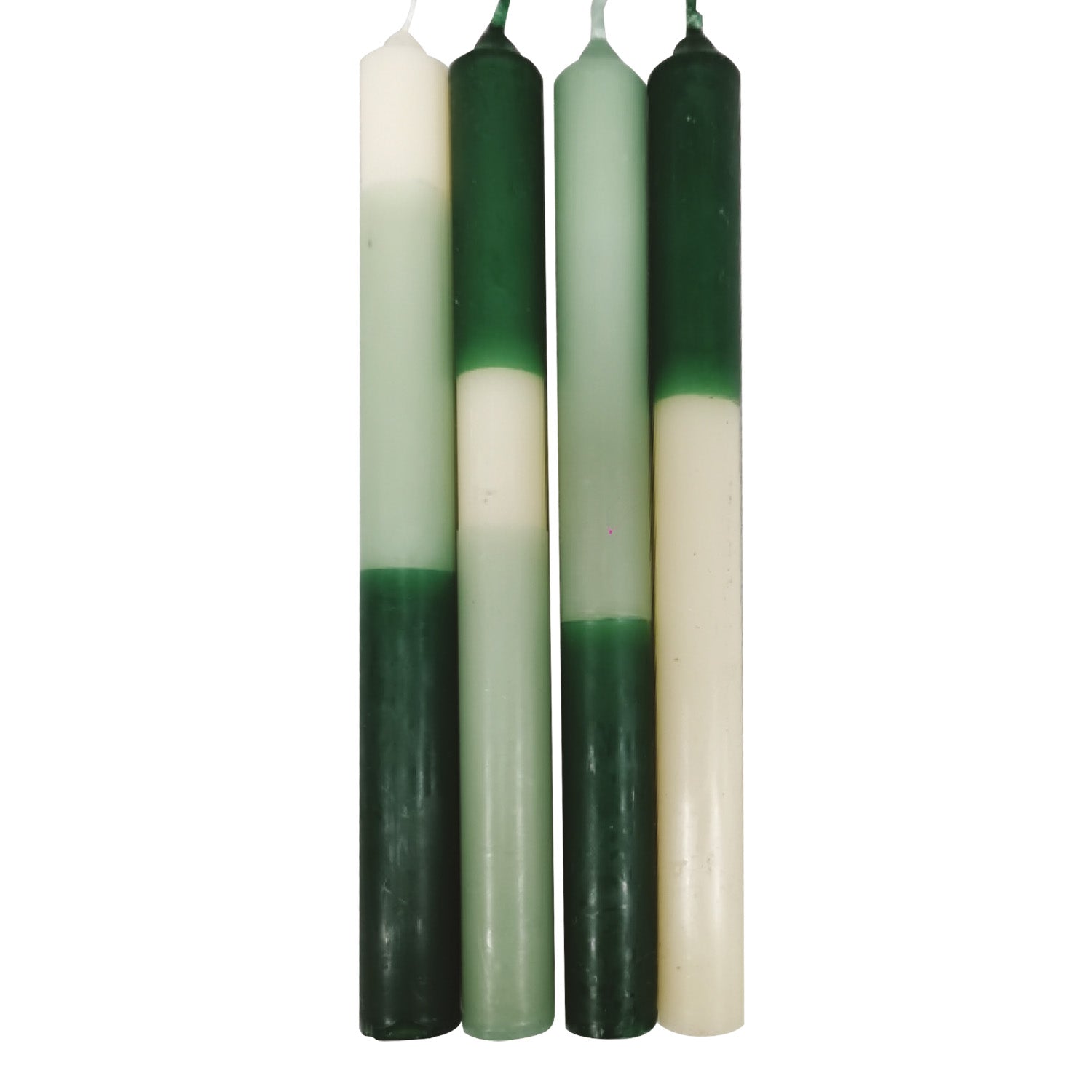 Bougies dégradées vert / écru (set de 4)