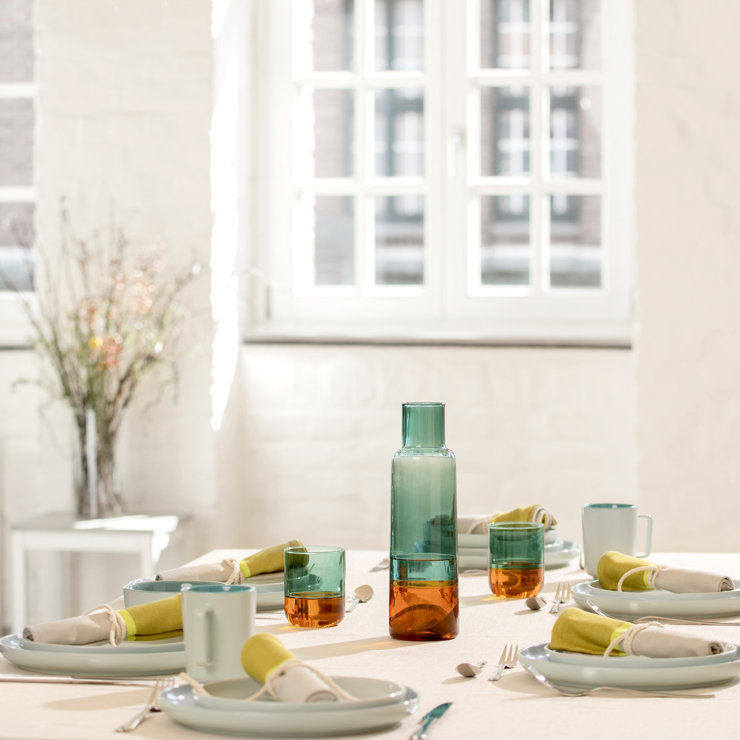 Carafe en verre OCEAN - bleu & orange