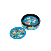 dessous de verre artisanaux bleus peints main avec boite helio ferretti