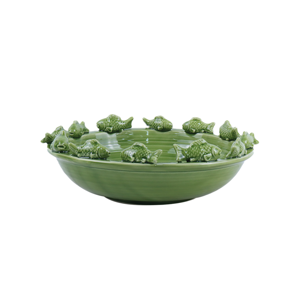 centre de table en céramique verte avec poissons décoratifs Opjet Paris