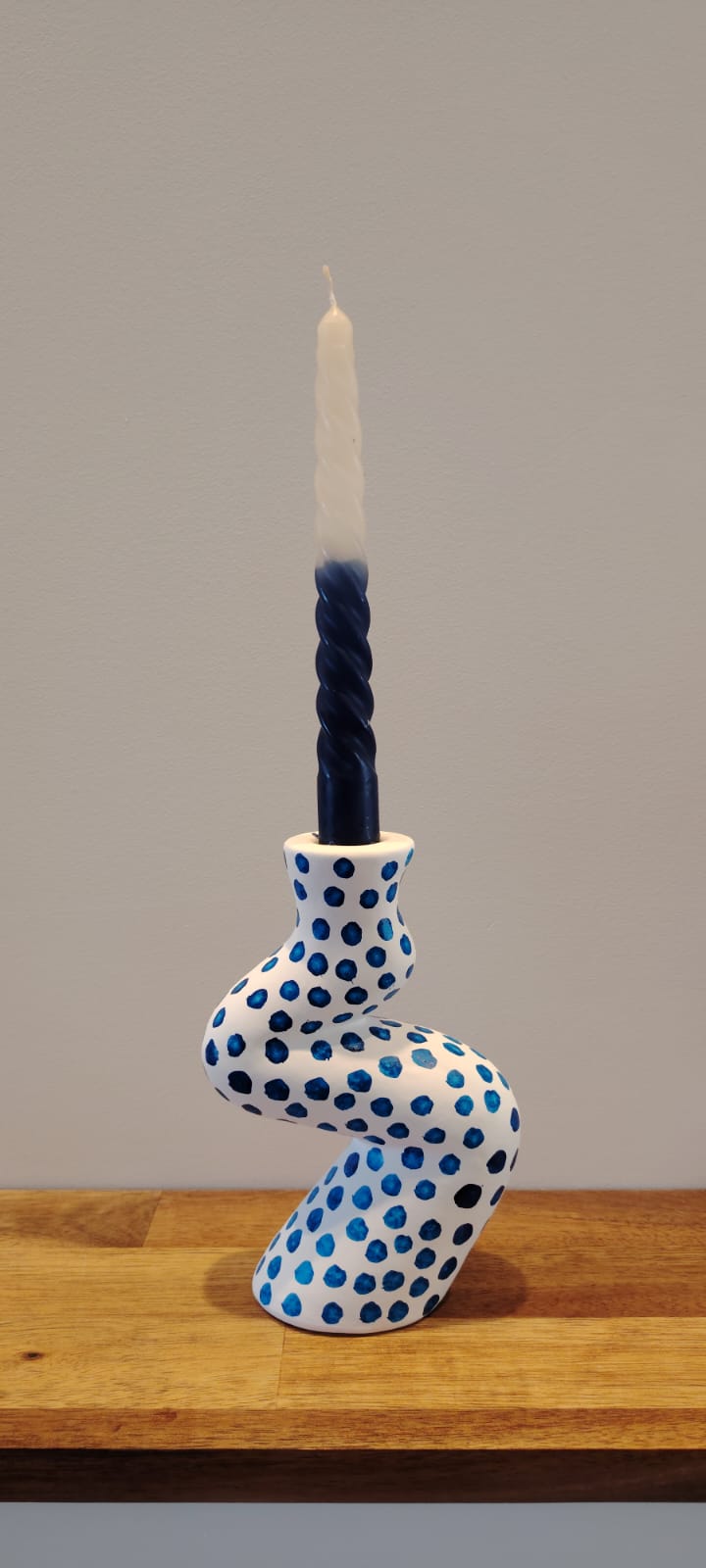 Bougeoir à pois - bleu & blanc