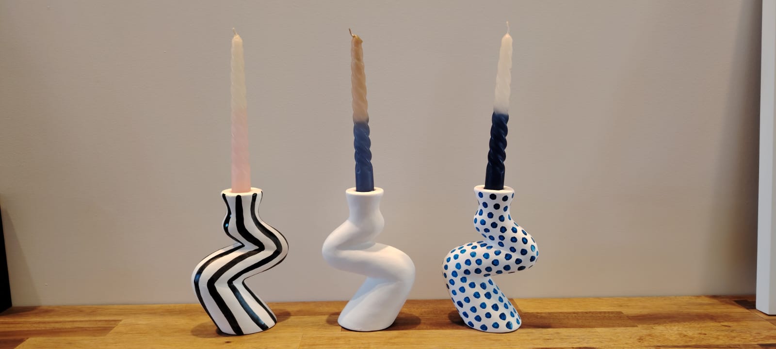 Bougeoir à pois - bleu & blanc