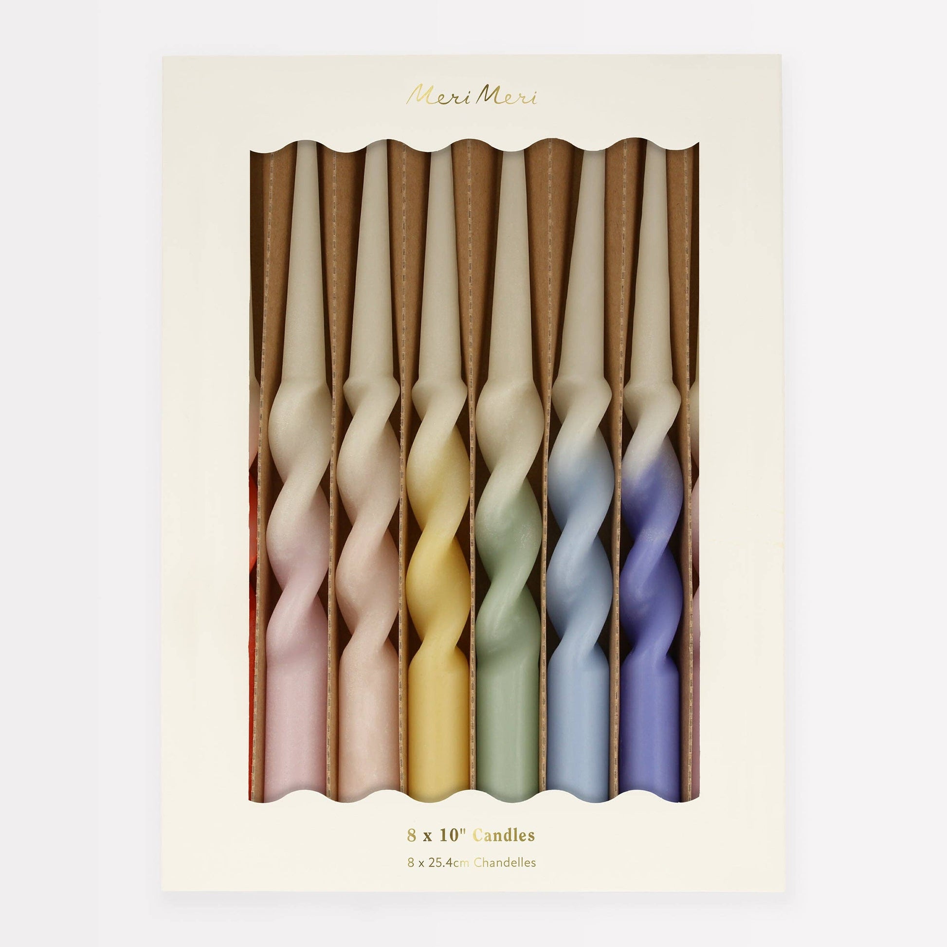 Coffret 8 bougies torsadées pastel – teintes douces et finition mate | MERI MERI