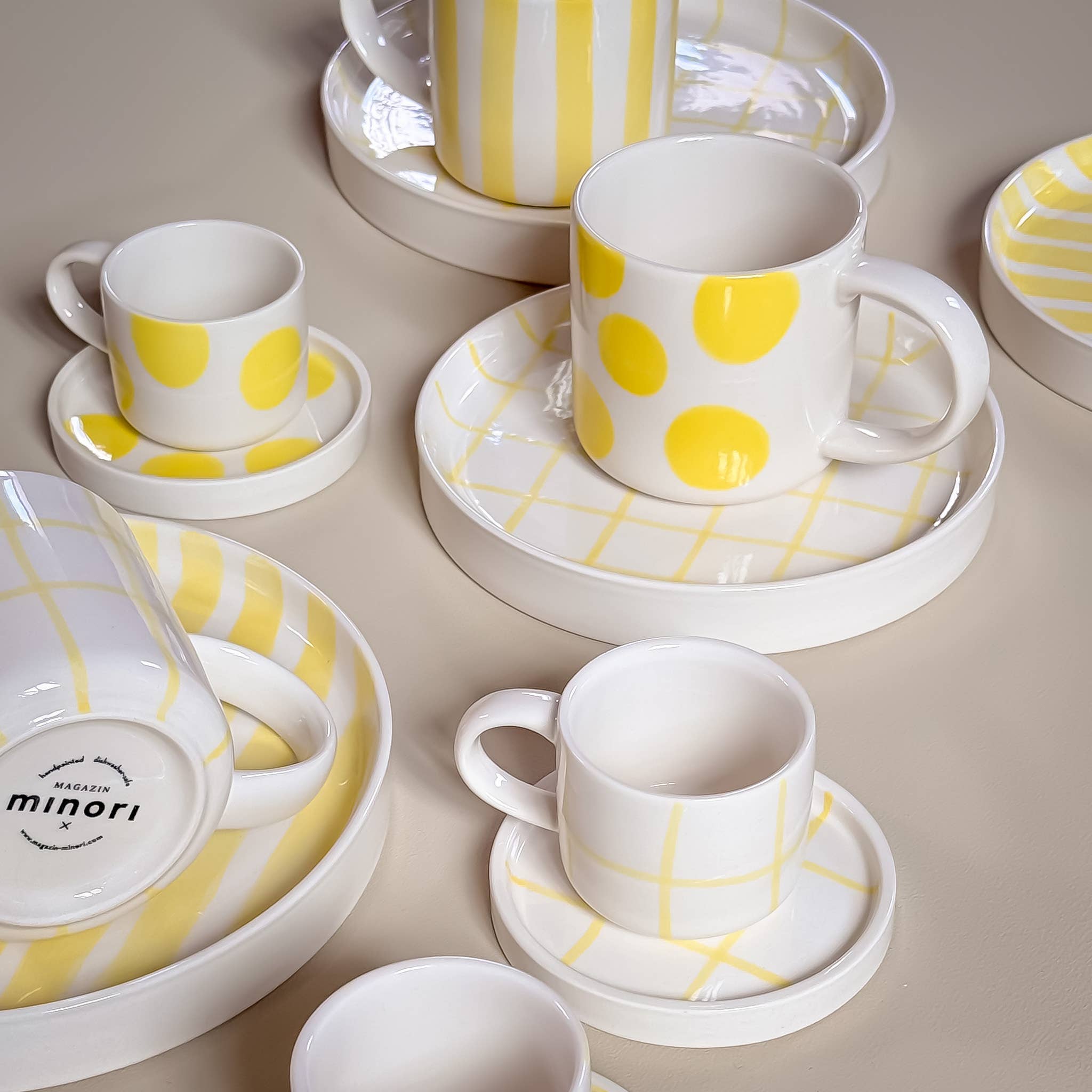 Set de 2 tasses espresso avec soucoupes – STRIPES jaune spiaggia