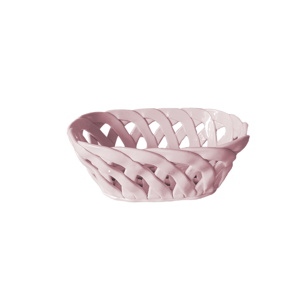 Corbeille en céramique rose tressée petit modèle OPJET Paris.