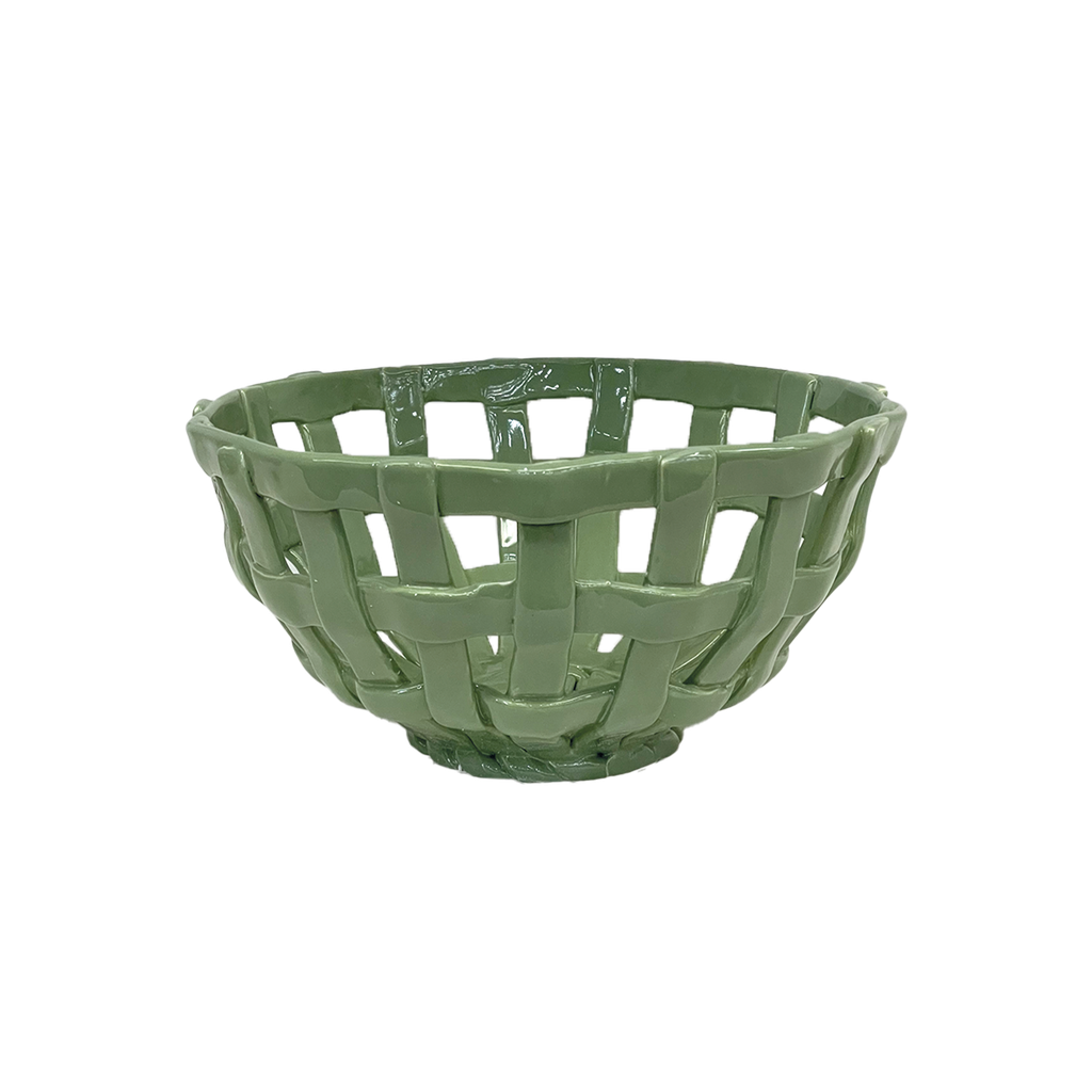 Corbeille ronde en céramique tressée vert sauge OPJET Paris.