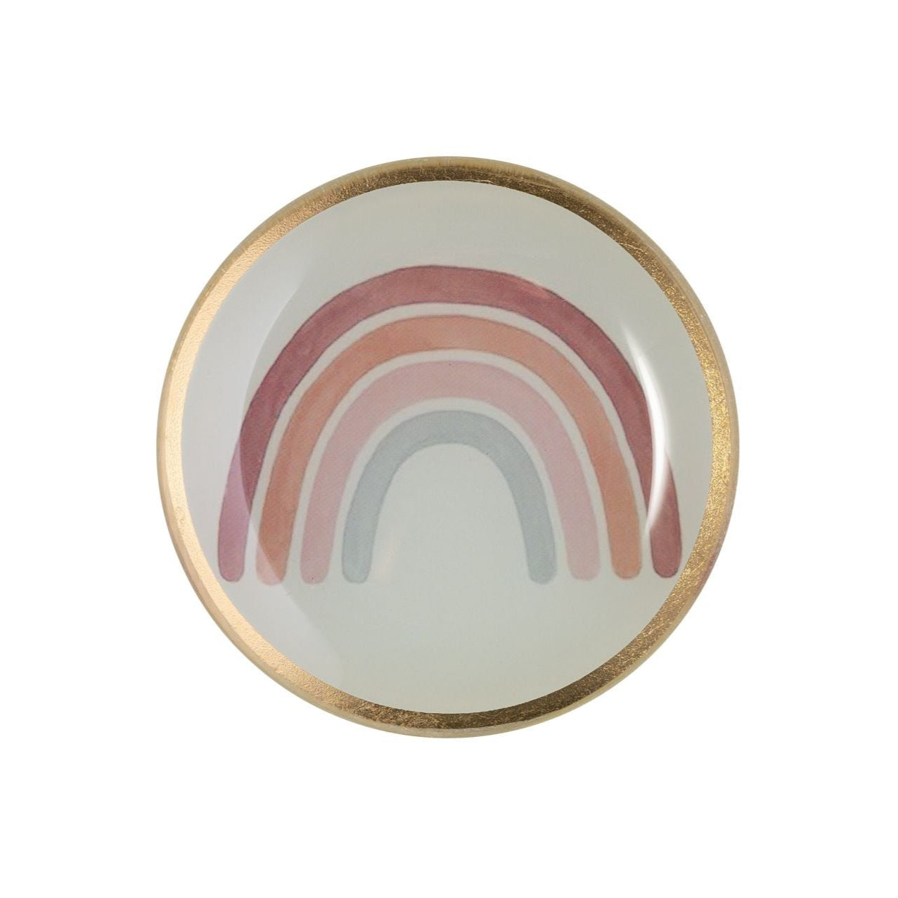 Vide-poche en verre rond avec motif arc-en-ciel pastel et bord doré