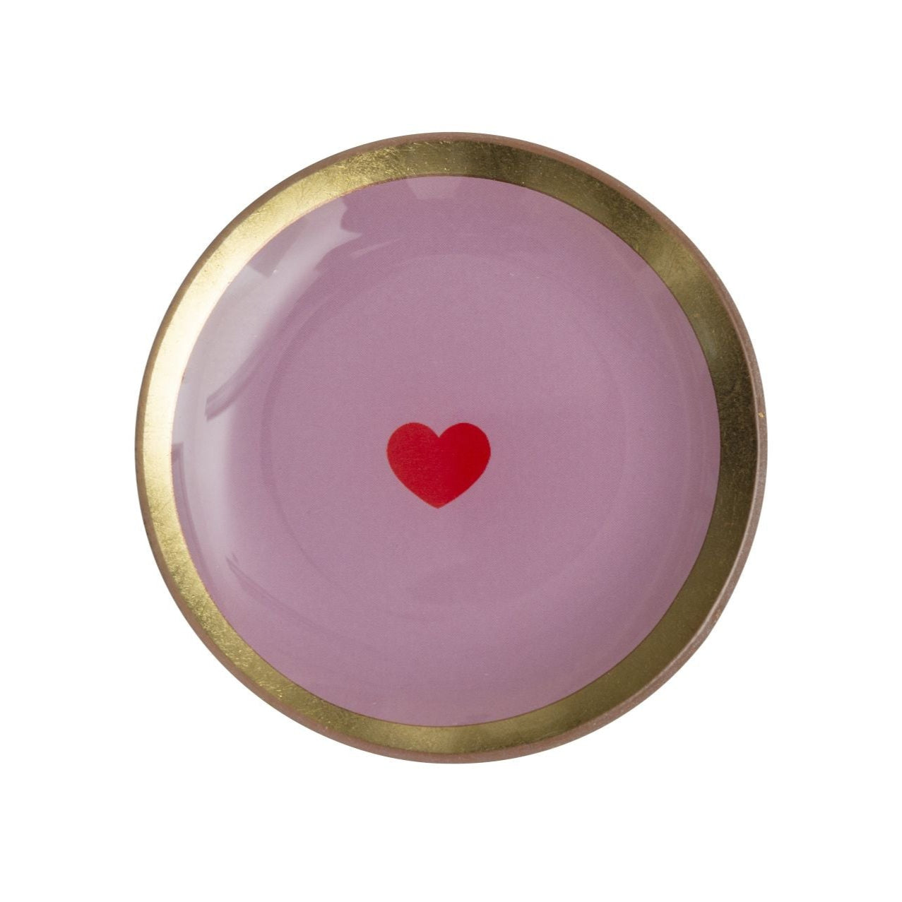 Petit vide-poche en verre rose avec cœur rouge et bord doré – Maison x Albert