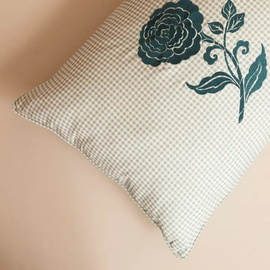 Coussin vichy brodé VERT - 50x70