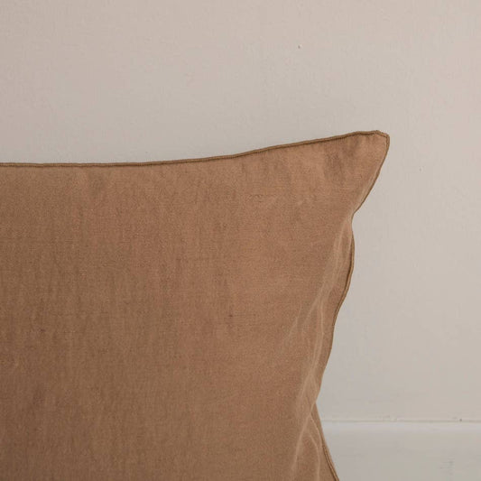 Coussin en lin uni - tabac