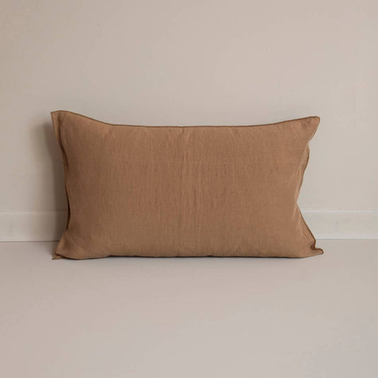 Coussin en lin uni - tabac
