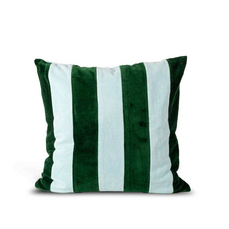 Coussin PATHI en velours - vert et bleu
