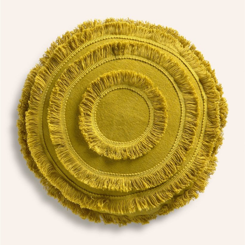 Coussin rond vert à franges ARAYA - CALMA HOUSE