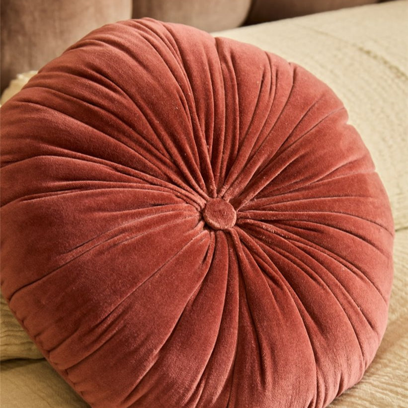 Coussin rond en velours - terre