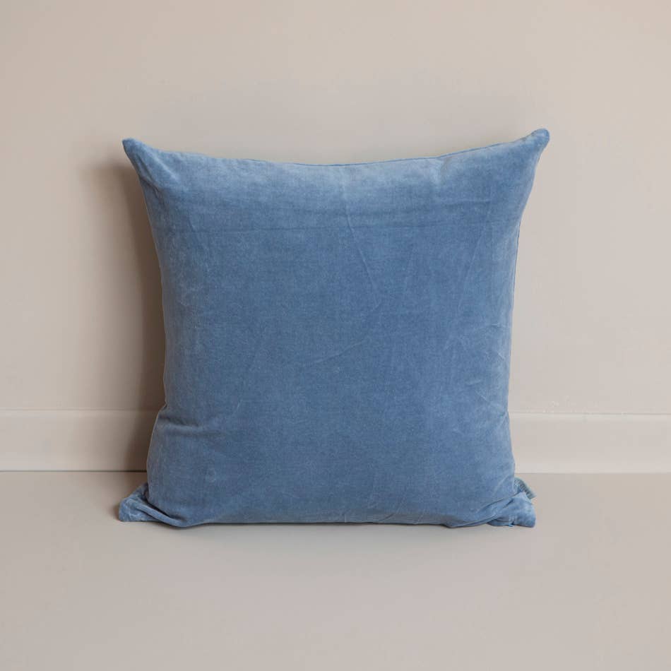 Coussin en velours uni bleu - 50x50 cm