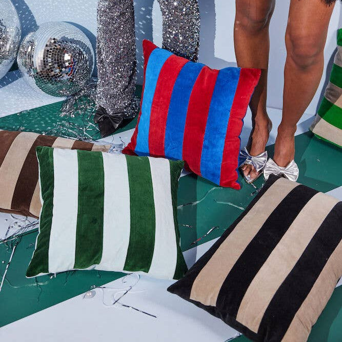 Coussin PATHI en velours - vert et bleu