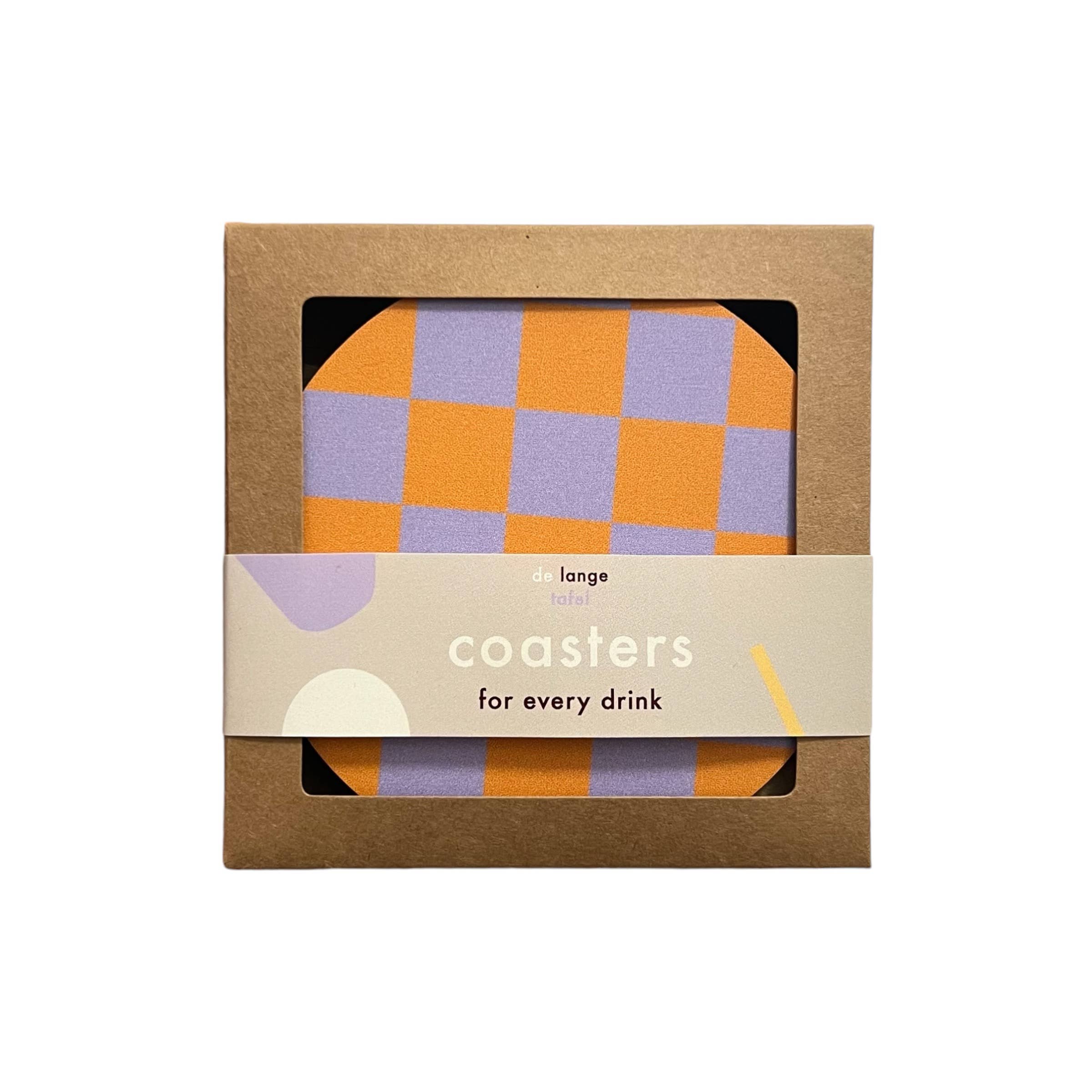 Lot de 4 dessous de verre à damier - orange/violet