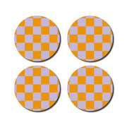 Lot de 4 dessous de verre à damier - orange/violet