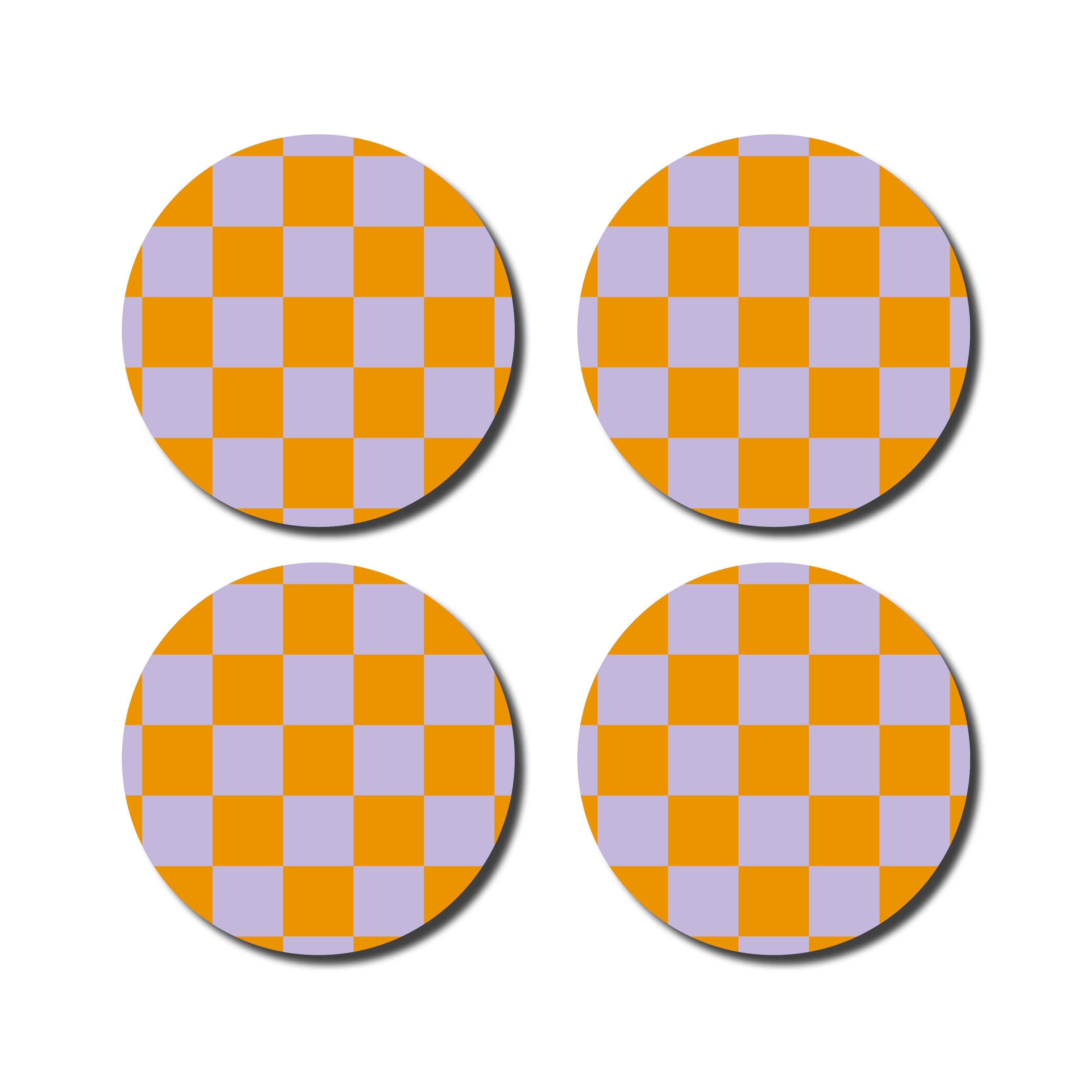 Lot de 4 dessous de verre à damier - orange/violet