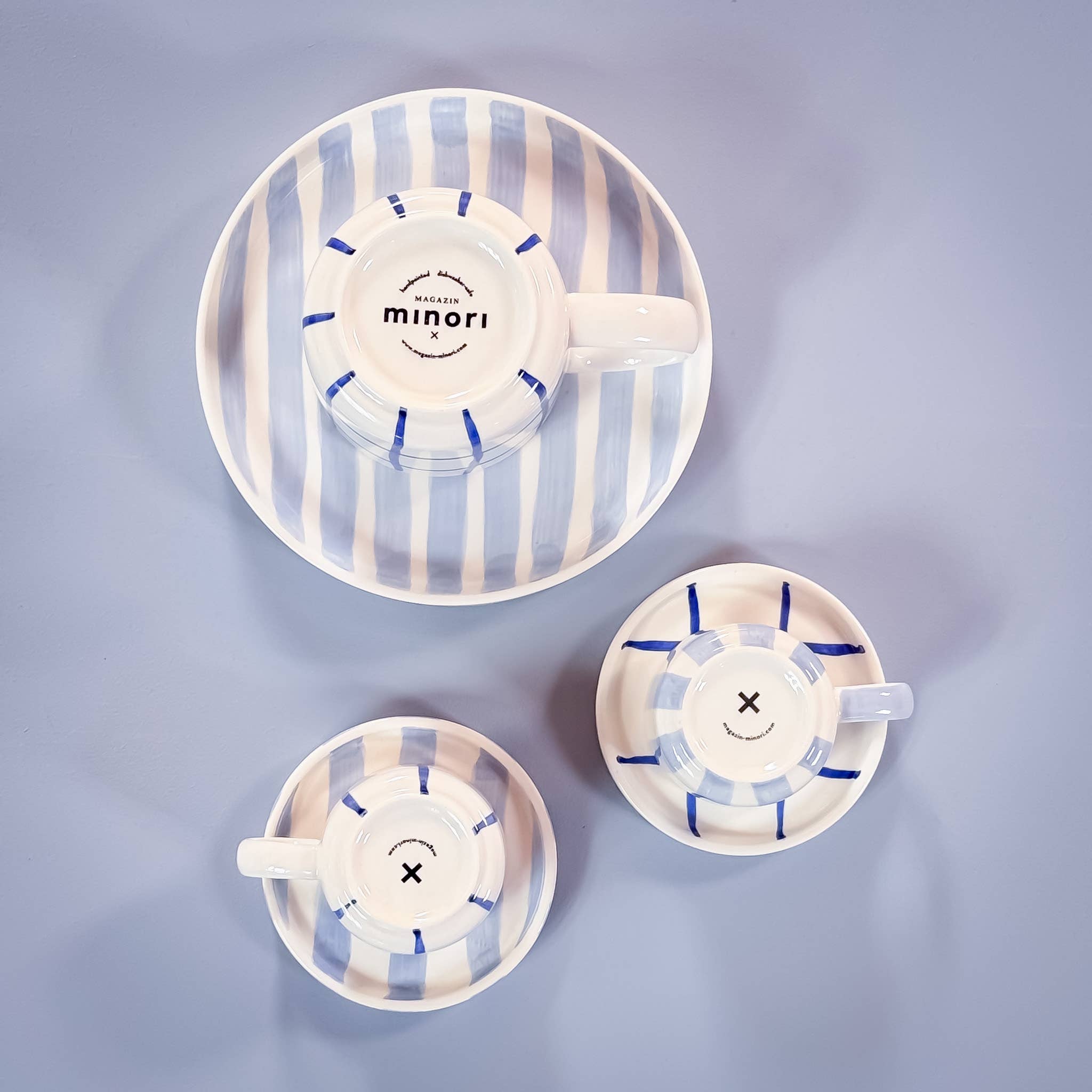 Set de 2 tasses espresso avec soucoupes – STRIPES matin azzurro